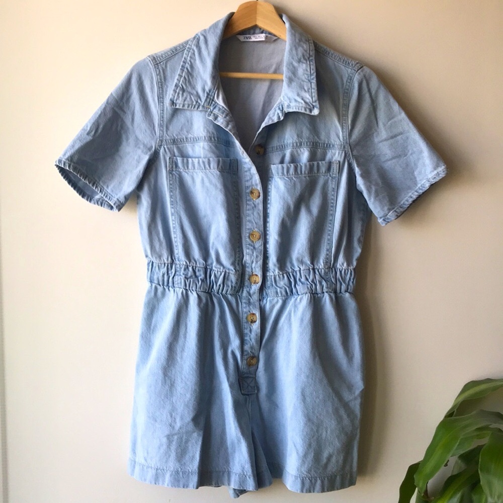 Rare Zara Light Wash Denim Jumpsuit L